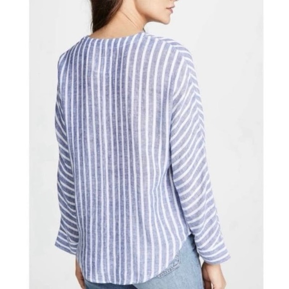 Rails Lily striped top tie front linen small S long sleeve - Picture 2 of 14